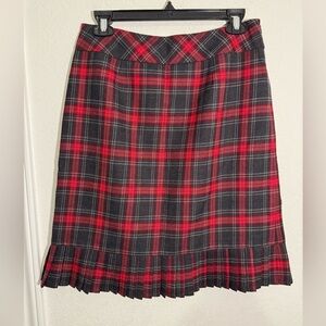 Pendleton Red Green Wool Plaid Skirt Pleated Ruffle Hem Womens Size 8 Petite